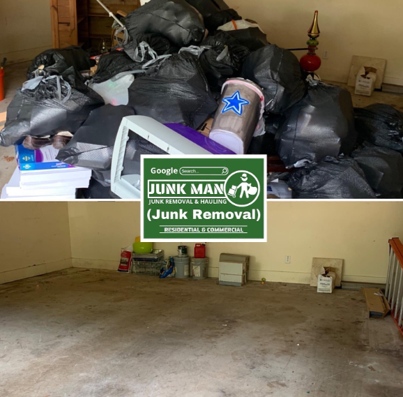 Junk man junk removal and hauling providing a garage clean out with miscellaneous trash and debris for home junk removal and Kennesaw GA