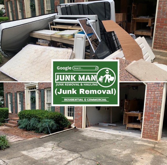 Junkman junk removal and hauling providing a driveway pickup of mattresses and household furniture for home junk removal in Kennesaw