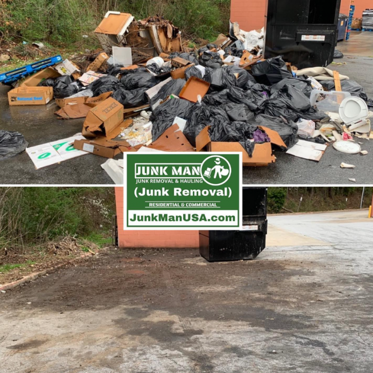 Dumpster overflow in commercial complex, commercial gel removal and Kennesaw by junk man junk removal and hauling