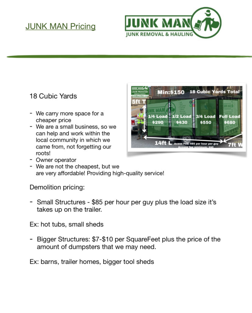 junk man price sheet