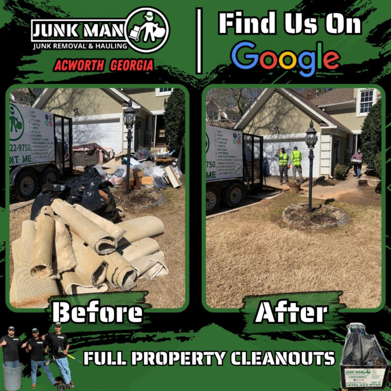 Acworth Georgia full property cleanouts buy junk man junk removal and hauling removing carpet household junk debris trash and unwanted items from residential properties