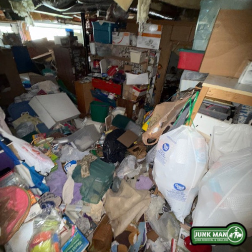 Hoarder waste removal in Kennesaw GA by junk man junk removal and hauling featuring basement clutter cleanup, trash hauling, storage junk removal, debris cleanup, and full residential hoarder clean out services