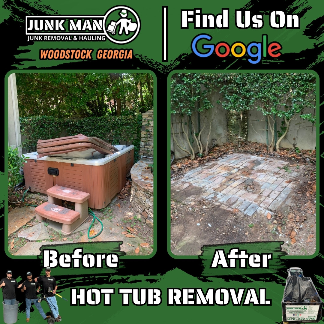 Woodstock GA Hot tub removal and demo services by man junk removal and hauling providing spa demolition debris hauling and outdoor junk removal services