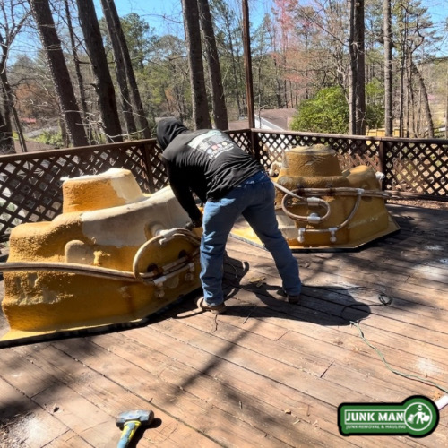Backyard Spa demolition in Kennesaw GA with junk Man providing affordable hot tub removal and junk hauling services