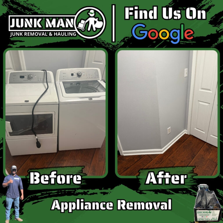 Professional appliance removal in Kennesaw GA by junk man junk removal and hauling, offering fast appliance hauling, refrigerator removal, washer and dryer pickup, eco friendly junk removal services