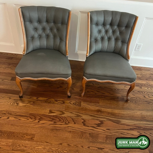Furniture donation pickup in Kennesaw GA featuring you upholstered accent chairs collected Buy junk man junk removal and hauling