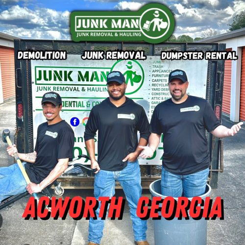 Junk Man junk removal and hauling crew providing professional junk removal in Acworth GA with demolition services, dumpster rental solutions, residential junk hauling, commercial cleanouts, and affordable junk pickup throughout Acworth GA and nearby areas