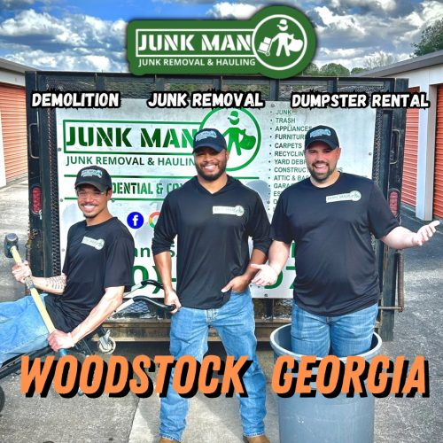 Junk Man junk removal and hauling team providing junk removal, demolition, and dumpster rental services in Woodstock GA for residential and commercial cleanouts